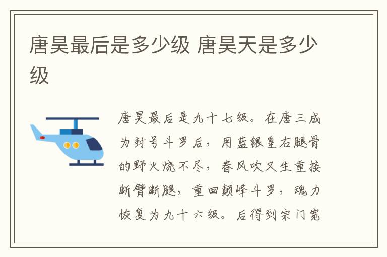唐昊最后是多少級 唐昊天是多少級