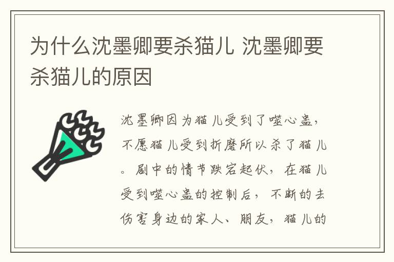 為什么沈墨卿要殺貓兒 沈墨卿要殺貓兒的原因