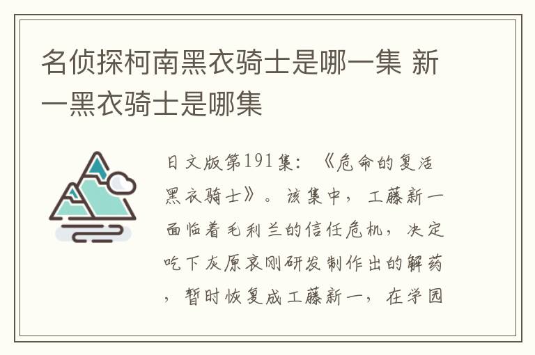 名偵探柯南黑衣騎士是哪一集 新一黑衣騎士是哪集