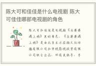 陳大可和佳佳是什么電視劇 陳大可佳佳哪部電視劇的角色