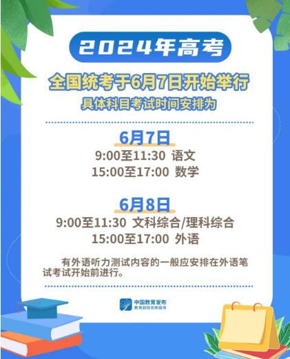 2024年全國(guó)高考時(shí)間確定